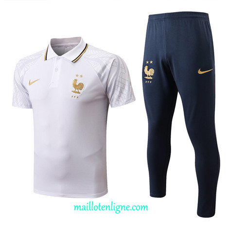 Thai Maillot Ensemble polo France Training Blanc/Bleu Marine 2022/2023 E1204