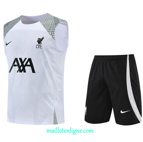 Thai Maillot Ensemble Liverpool Debardeur Training Blanc/Noir 2022/2023 E1246