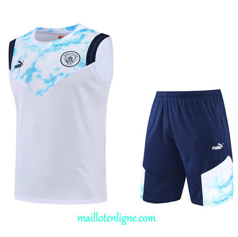 Thai Maillot Ensemble Manchester City Debardeur Training Blanc/Bleu 2022/2023 E1257