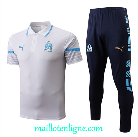 Thai Maillot Ensemble polo Marseille Training Blanc/Bleu Marine 2022/2023 E1147