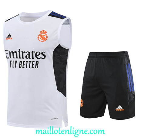 Thai Maillot Ensemble Real Madrid Debardeur Training Blanc/Noir 2022/2023 E1127