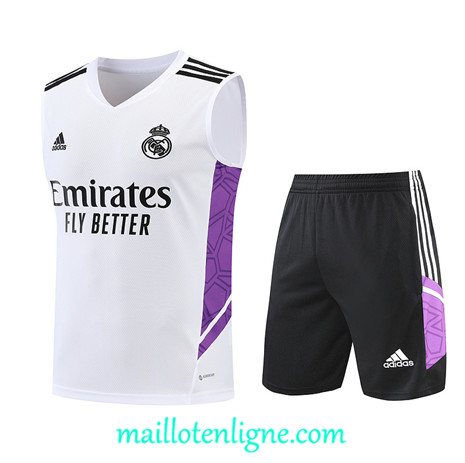 Thai Maillot Ensemble Real Madrid Debardeur Training Blanc/Noir 2022/2023 E1129