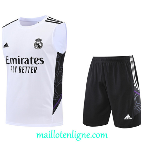 Thai Maillot Ensemble Real Madrid Debardeur Training Blanc/Noir 2022/2023 E1133