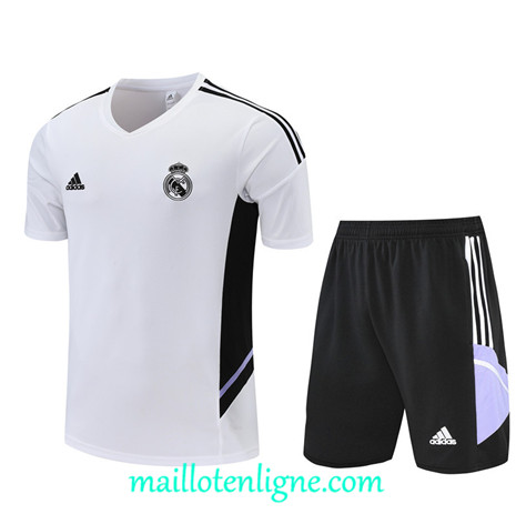 Thai Maillot Ensemble Real Madrid + Short Training Blanc/Noir 2022/2023 E1135