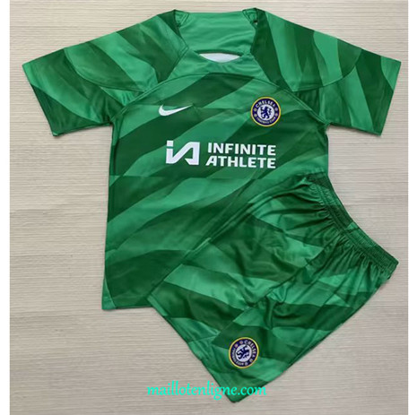 Thai Maillot Chelsea Enfant Gardien de but Vert 2023 2024 ligne m3305