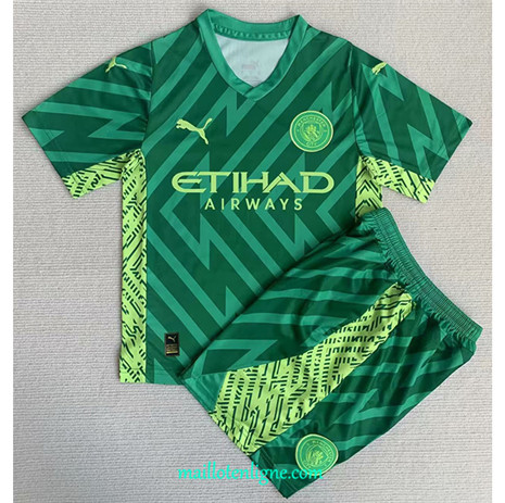 Thai Maillot Manchester City Enfant Gardien de but Vert 2023 2024 ligne m3334