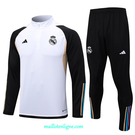 Thai Maillot Ensemble Real Madrid Survetement Blanc 2023 2024 ligne m3496