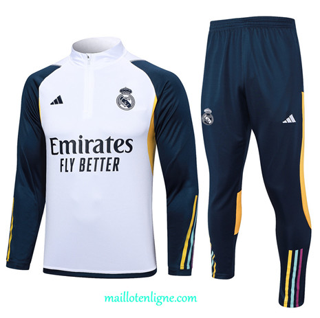 Thai Maillot Ensemble Real Madrid Survetement Blanc 2023 2024 ligne m3498