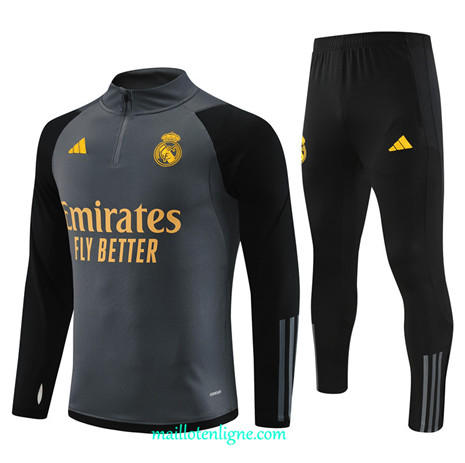 Thai Maillot Ensemble Real Madrid Survetement Gris 2023 2024 ligne m3503