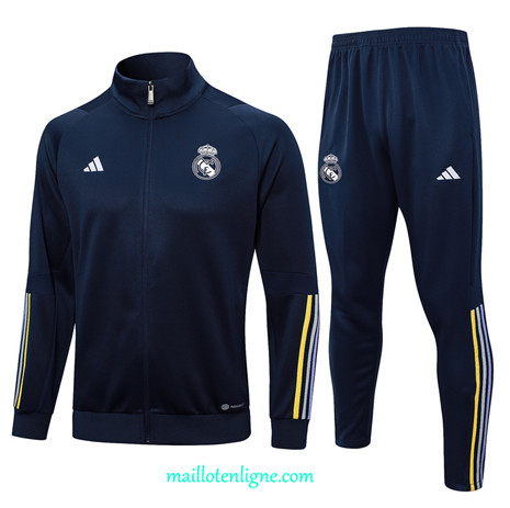 Thai Maillot Ensemble Real Madrid Veste Survetement Bleu marine 2023 2024 ligne m3506