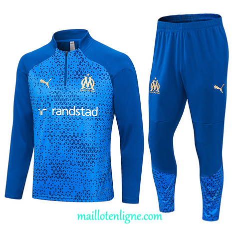 Thai Maillot Ensemble Marseille Survetement Bleu 2023 2024 ligne m3512