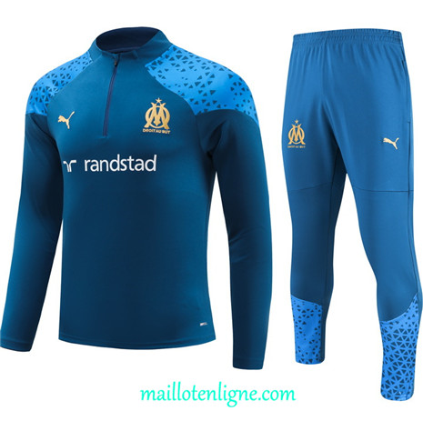 Thai Maillot Ensemble Marseille Survetement Bleu 2023 2024 ligne m3519