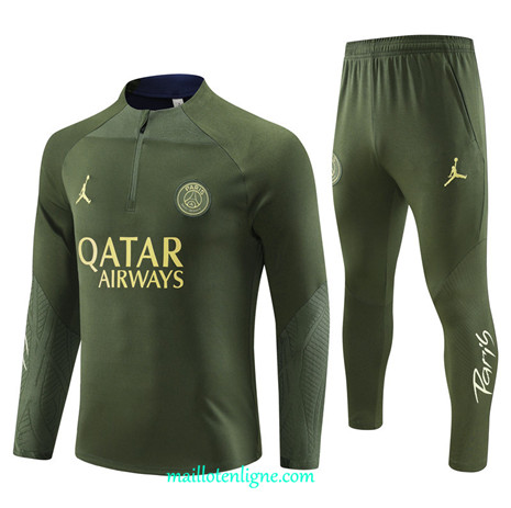 Thai Maillot Ensemble Paris Paris Saint-Germain Survetement Armee Verte 2023 2024 ligne m3525