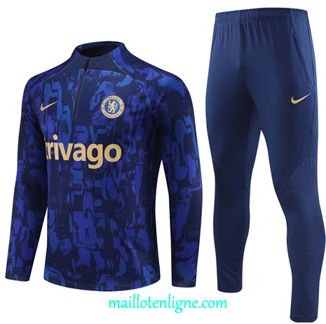 Thai Maillot Ensemble Chelsea Survetement Bleu 2023 2024 ligne m3558