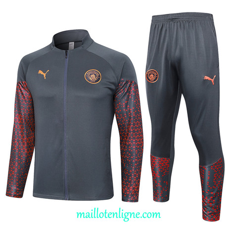 Thai Maillot Ensemble Manchester City Veste Survetement Gris Foncé 2023 2024 ligne m3566