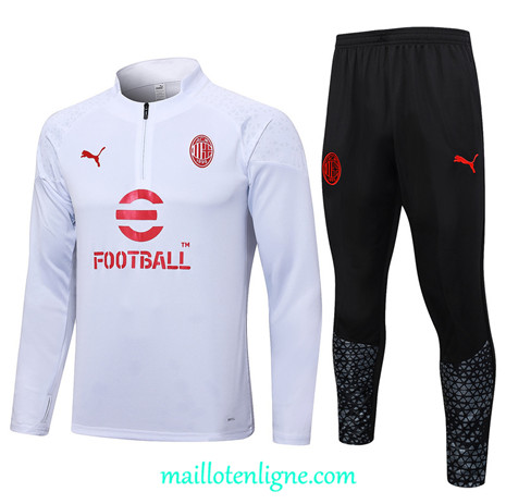 Thai Maillot Ensemble AC Milan Survetement Blanc 2023 2024 ligne m3587