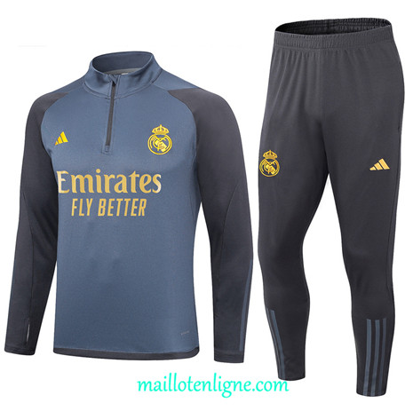 Thai Maillot Ensemble Real Madrid Survetement Enfant Bleu/Gris 2023 2024 ligne m3618