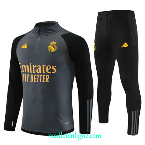 Thai Maillot Ensemble Real Madrid Survetement Enfant Gris Foncé 2023 2024 ligne m3621