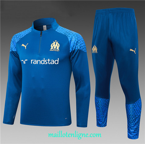 Thai Maillot Ensemble Marseille Survetement Enfant Bleu 2023 2024 ligne m3628