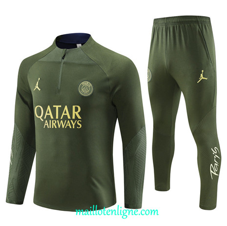 Thai Maillot Ensemble Paris Paris Saint-Germain Survetement Enfant Armee Verte 2023 2024 ligne m3634