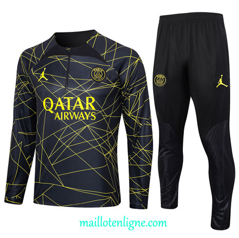 Thai Maillot Ensemble Paris Paris Saint-Germain Survetement Enfant Noir 2023 2024 ligne m3642