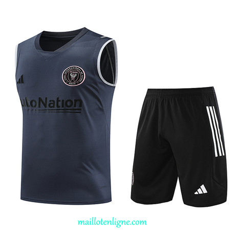 Thai Maillot Ensemble Inter Miami Debardeur Training Gris 2023 2024 ligne m3669