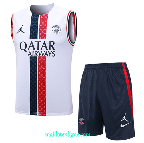 Thai Maillot Ensemble Paris Paris Saint-Germain Debardeur Training Blanc 2023 2024 ligne m3720