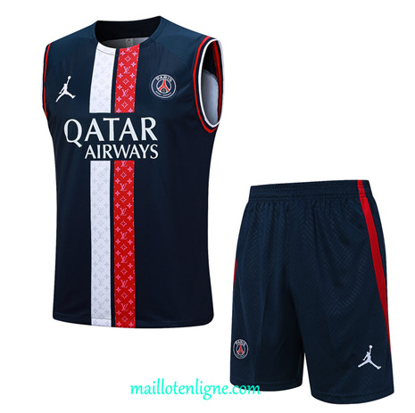 Thai Maillot Ensemble Paris Paris Saint-Germain Debardeur Training Bleu 2023 2024 ligne m3727