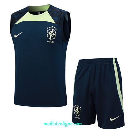 Thai Maillot Ensemble Brésil Debardeur Training Bleu marine 2023 2024 ligne m3742