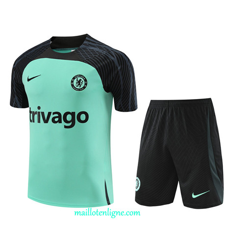 Thai Maillot Ensemble Chelsea Enfant Training Vert 2023 2024 ligne m3752