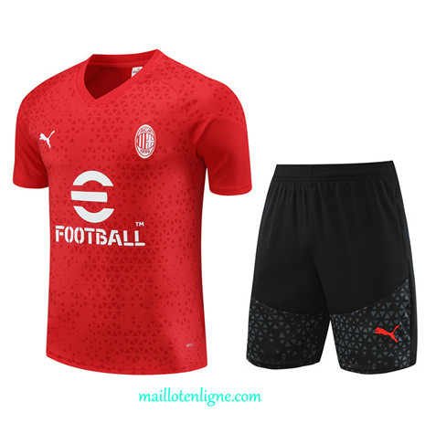 Thai Maillot Ensemble AC Milan Enfant Training Rouge 2023 2024 ligne m3779