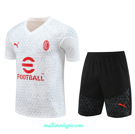 Thai Maillot Ensemble AC Milan Enfant Training Blanc 2023 2024 ligne m3780