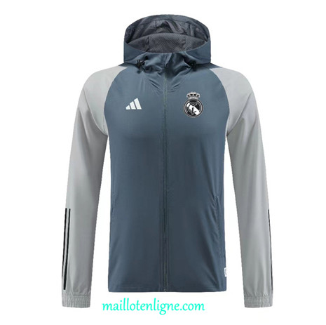 Thai Maillot Coupe vent Real Madrid Bleu/Gris 2023 2024 ligne m3827