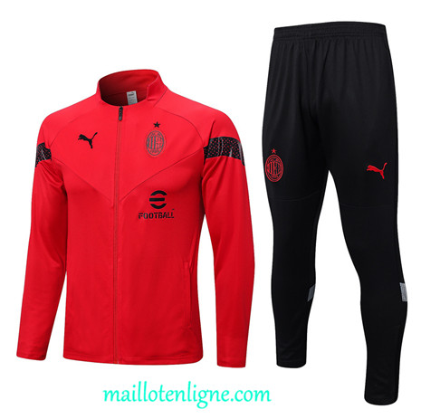 Thai Maillot Ensemble AC Milan Veste Survetement rouge 2022 2023 maillotenligne 0533