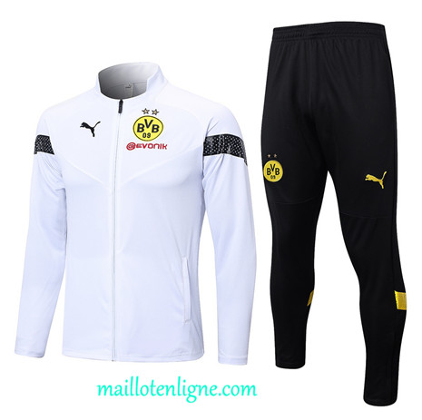 Thai Maillot Ensemble Borussia Dortmund Veste Survetement Blanc 2022 2023 maillotenligne 0360
