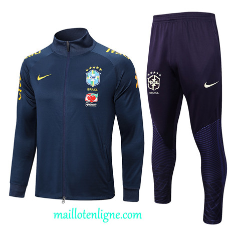 Thai Maillot Ensemble Brésil Veste Survetement Bleu 2022 2023 maillotenligne 0436