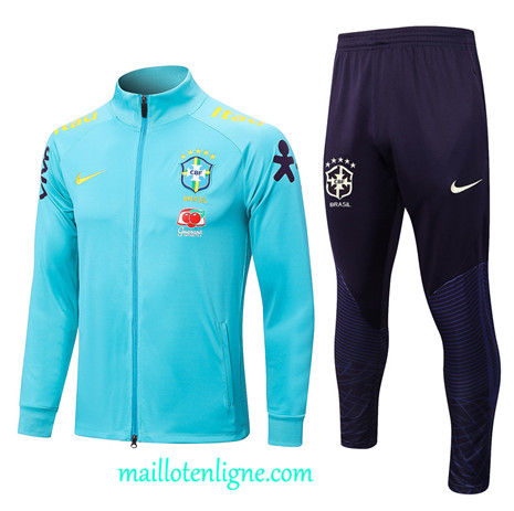 Thai Maillot Ensemble Brésil Veste Survetement Bleu 2022 2023 maillotenligne 0437