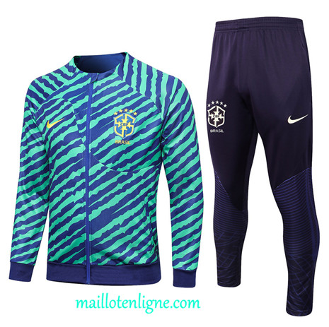 Thai Maillot Ensemble Brésil Veste Survetement Bleu 2022 2023 maillotenligne 0438