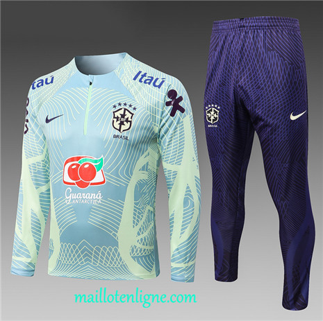 Thai Maillot Ensemble Brésil Enfant Survetement Bleu 2022 2023 maillotenligne 0584