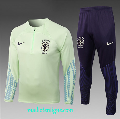 Thai Maillot Ensemble Brésil Enfant Survetement vert 2022 2023 maillotenligne 0585