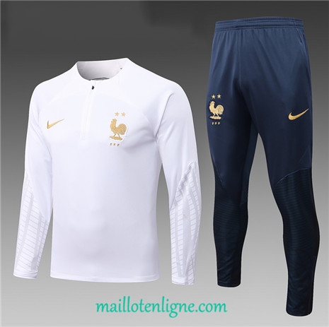 Thai Maillot Ensemble France Enfant Survetement Blanc 2022/2023 ligne2249