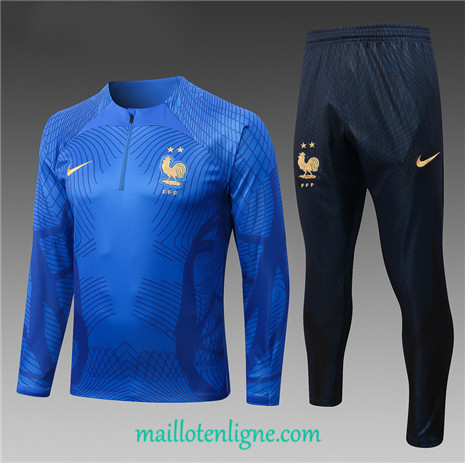 Thai Maillot Ensemble France Enfant Survetement Bleu 2022/2023 ligne2250