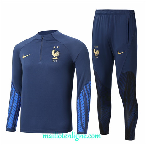 Thai Maillot Ensemble France Enfant Survetement Bleu 2022/2023 ligne2255