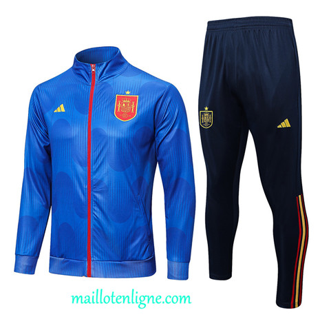 Thai Maillot Ensemble Espagne Veste Survetement Bleu 2022 2023 maillotenligne 0449