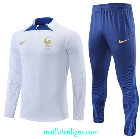 Thai Maillot Ensemble France Survetement Blanc 2022/2023 ligne2099