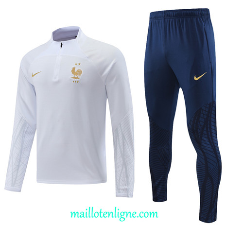 Thai Maillot Ensemble France Survetement Blanc 2022/2023 ligne2101