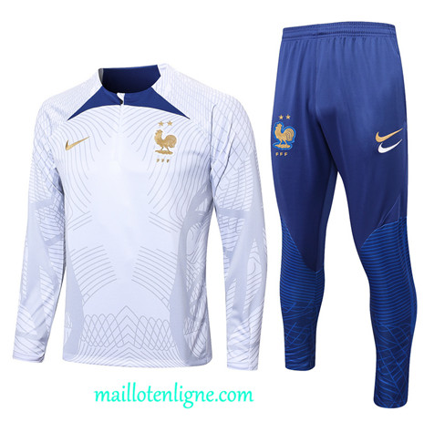 Thai Maillot Ensemble France Survetement Blanc 2022 2023 maillotenligne 0451