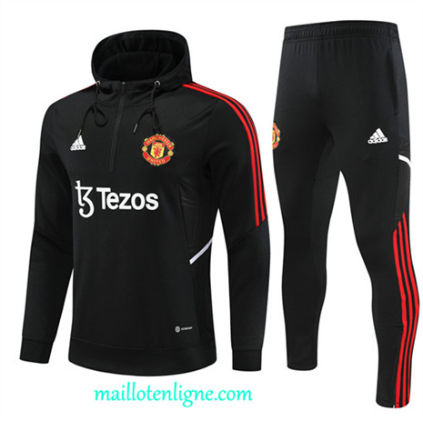 Thai Maillot Ensemble Manchester United Survetement à capuche noir 2022 2023 maillotenligne 0509