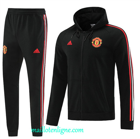 Thai Maillot Ensemble Manchester United Veste Survetement à capuche noir 2022 2023 maillotenligne 0515