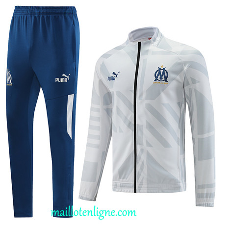 Thai Maillot Ensemble Marseille Veste Survetement Blanc 2022 2023 maillotenligne 0392